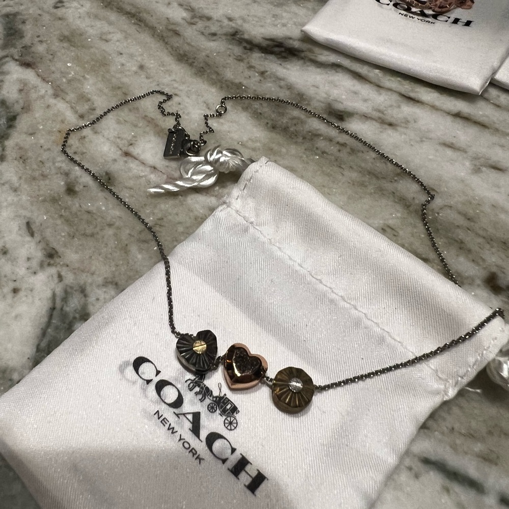 Coach Women's Gold and Silver Heart Necklace
